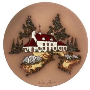 Vintage 1960s Signed Alain-Marie Tremblay Terracotta Folk Art Hanging Plate